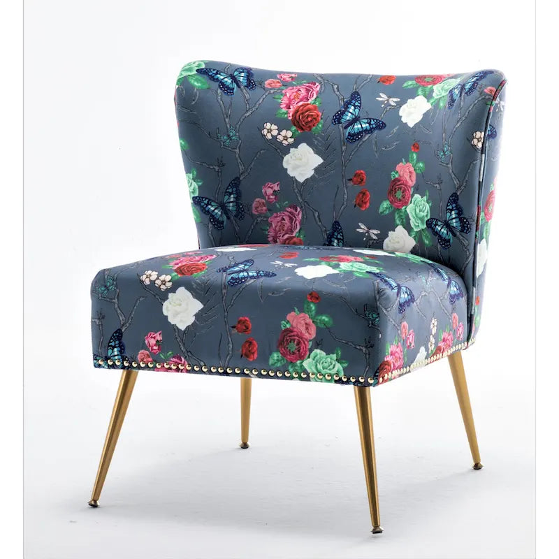 Sedia da salotto in microfibra avorio/blu pietra/rosso/verde pino, senza braccioli, a seduta singola, 25" L