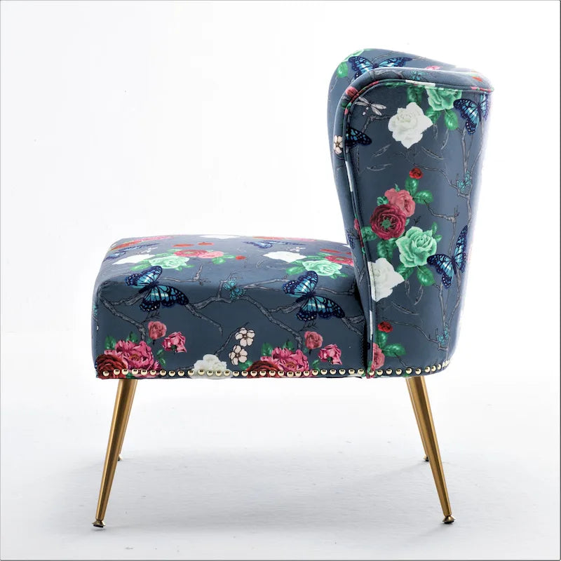 Sedia da salotto in microfibra avorio/blu pietra/rosso/verde pino, senza braccioli, a seduta singola, 25" L