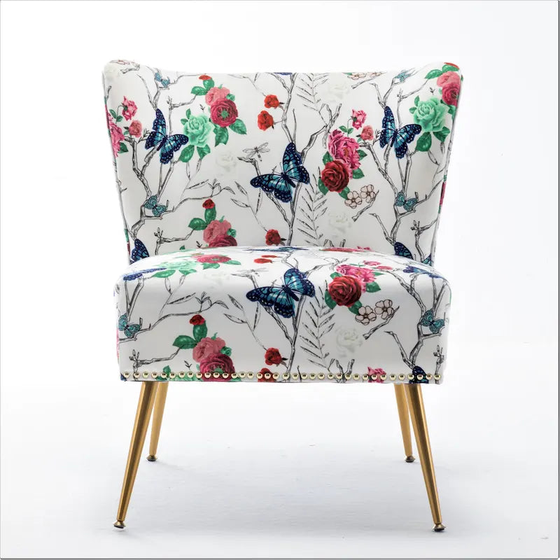 Sedia da salotto in microfibra avorio/blu pietra/rosso/verde pino, senza braccioli, a seduta singola, 25" L