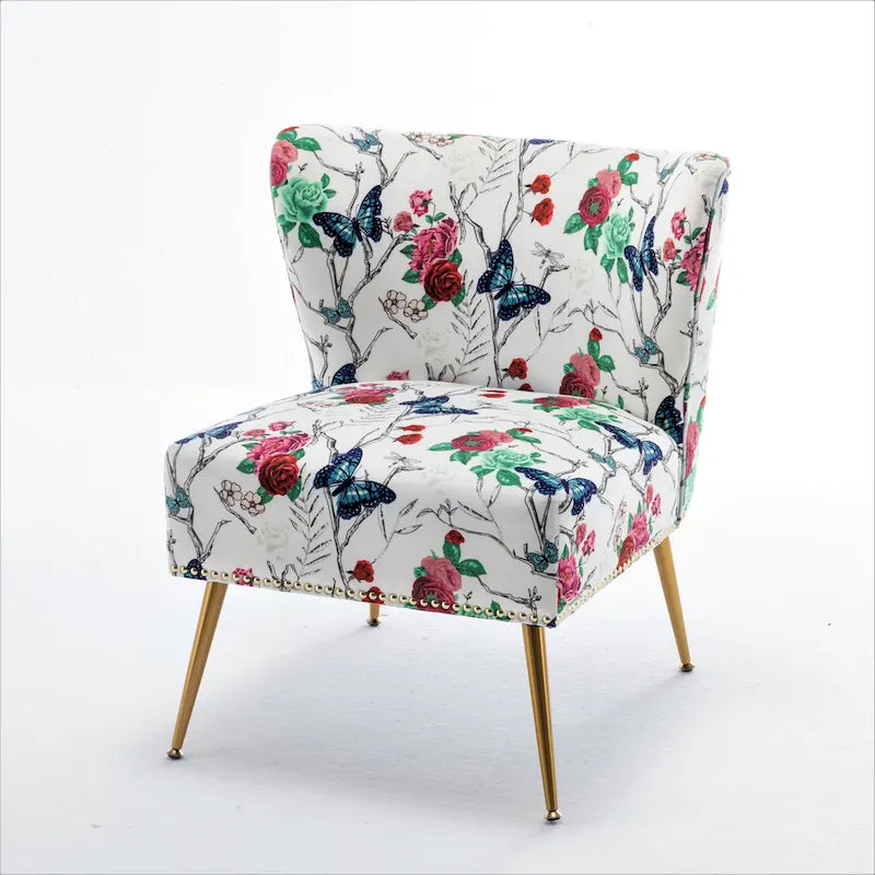 Sedia da salotto in microfibra avorio/blu pietra/rosso/verde pino, senza braccioli, a seduta singola, 25" L
