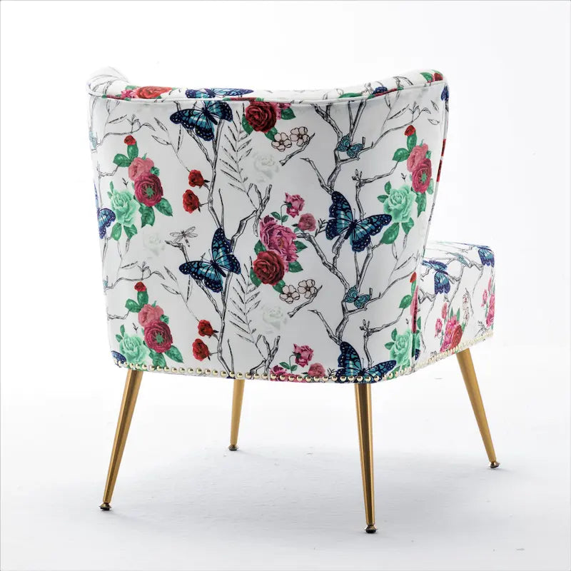 Sedia da salotto in microfibra avorio/blu pietra/rosso/verde pino, senza braccioli, a seduta singola, 25" L
