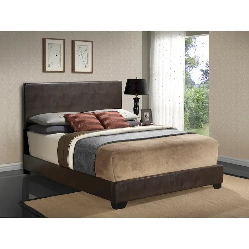 Letto matrimoniale con pannello rivestito in tessuto color cappuccino/marrone chiaro/nero/grigio chiaro/bianco – Stile casual, 2 posti letto
