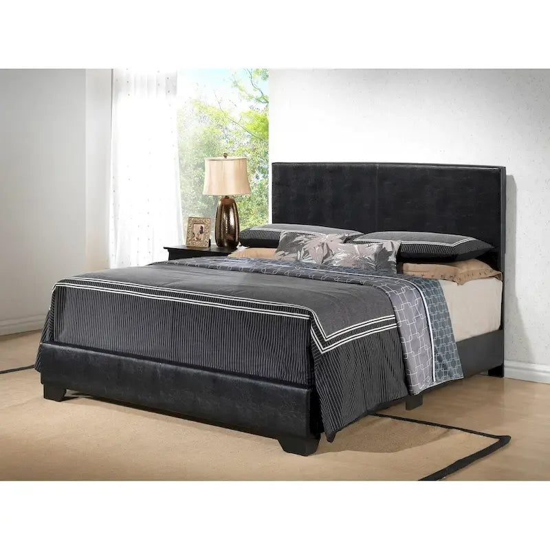 Letto matrimoniale con pannello rivestito in tessuto color cappuccino/marrone chiaro/nero/grigio chiaro/bianco – Stile casual, 2 posti letto