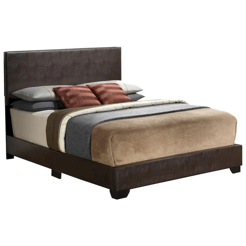 Letto matrimoniale con pannello rivestito in tessuto color cappuccino/marrone chiaro/nero/grigio chiaro/bianco – Stile casual, 2 posti letto