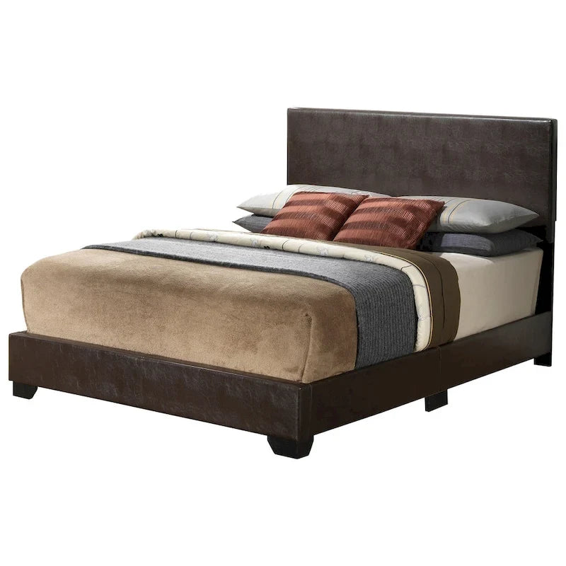 Letto matrimoniale con pannello rivestito in tessuto color cappuccino/marrone chiaro/nero/grigio chiaro/bianco – Stile casual, 2 posti letto