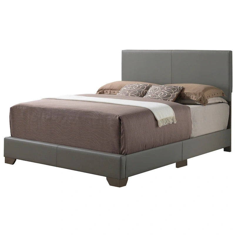 Letto matrimoniale con pannello rivestito in tessuto color cappuccino/marrone chiaro/nero/grigio chiaro/bianco – Stile casual, 2 posti letto