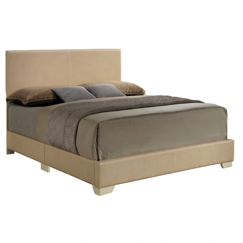 Letto matrimoniale con pannello rivestito in tessuto color cappuccino/marrone chiaro/nero/grigio chiaro/bianco – Stile casual, 2 posti letto