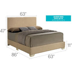 Letto matrimoniale con pannello rivestito in tessuto color cappuccino/marrone chiaro/nero/grigio chiaro/bianco – Stile casual, 2 posti letto