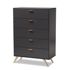 Cassettiera moderna a 5 cassetti grigio scuro e oro