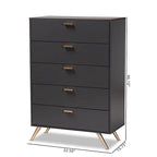 Cassettiera moderna a 5 cassetti grigio scuro e oro