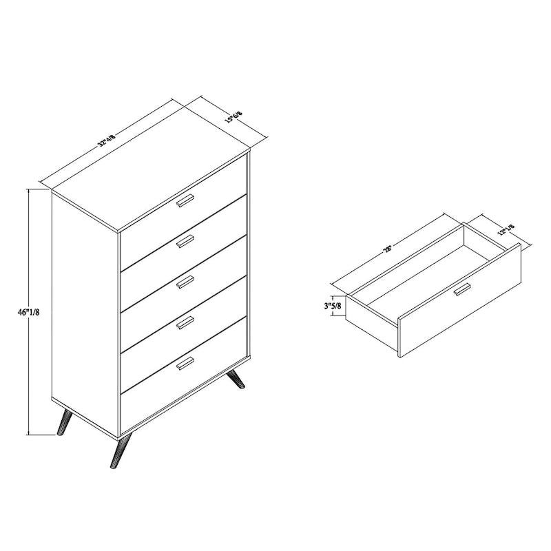 Cassettiera moderna a 5 cassetti grigio scuro e oro
