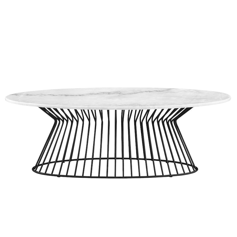 Tavolino da Caffè con Piano in Marmo Bianco/Nero, 1 Posto