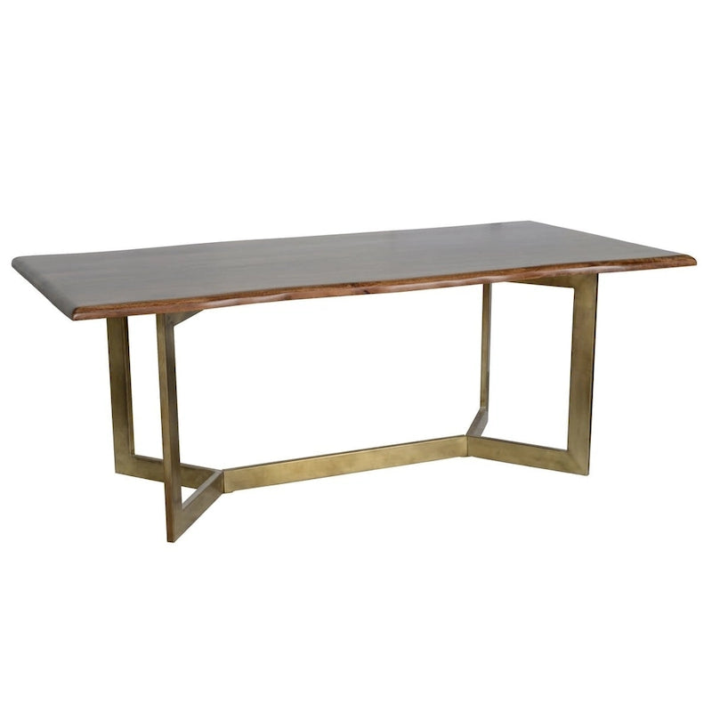 Tavolo da pranzo Brown Live Edge, legno di mango e gambe in ferro bronzato, 6 posti