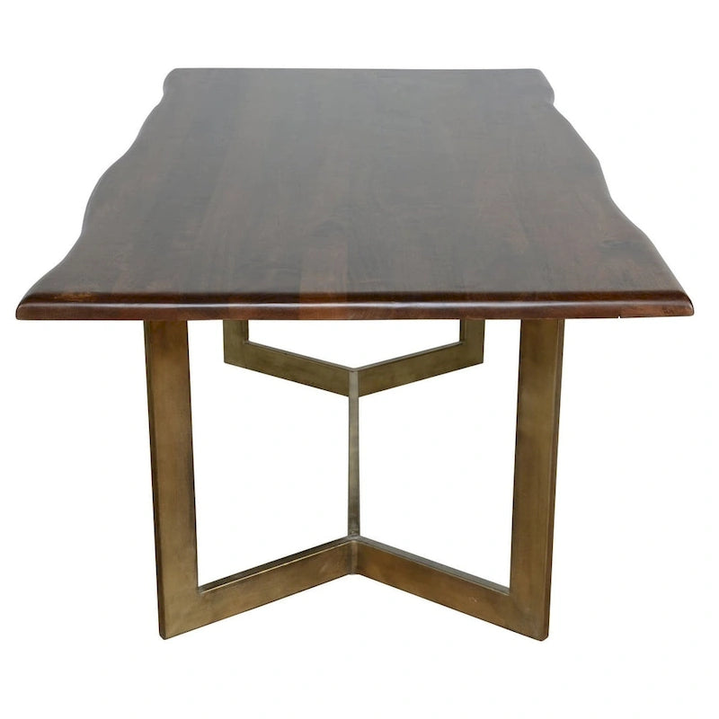Tavolo da pranzo Brown Live Edge, legno di mango e gambe in ferro bronzato, 6 posti