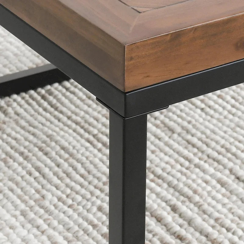 Tavolino da Caffè Quadrato in Legno con Base in Ferro, 1 Persona