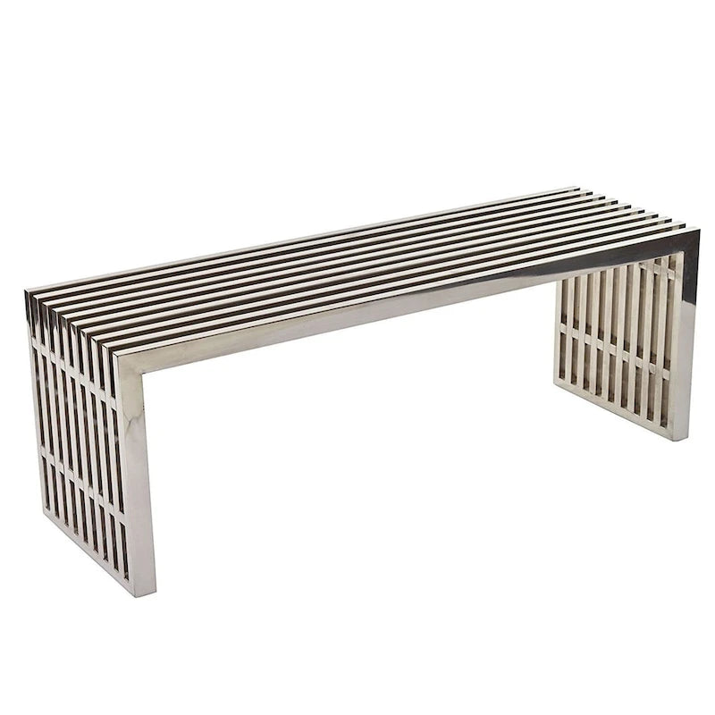 Panchina in metallo color argento, acciaio inossidabile, 139,7 cm, 2 posti
