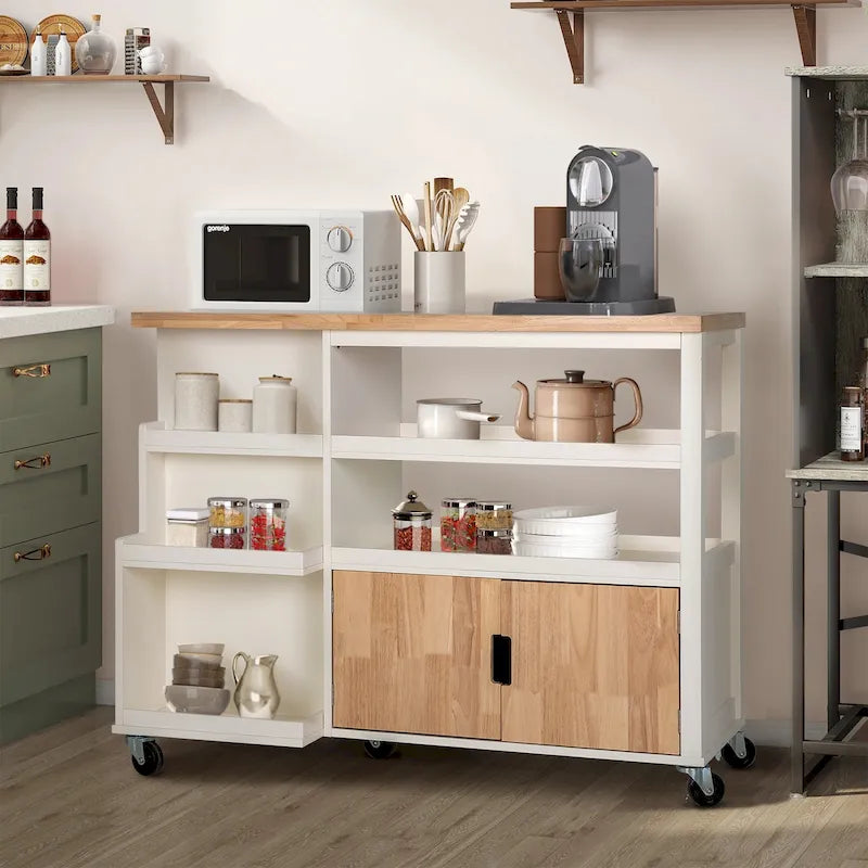 Carrello/Isola da cucina su ruote, Bianco/Verde, con cassetti, per 2 persone