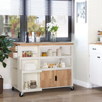 Carrello/Isola da cucina su ruote, Bianco/Verde, con cassetti, per 2 persone