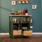 Carrello/Isola da cucina su ruote, Bianco/Verde, con cassetti, per 2 persone