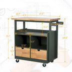 Carrello/Isola da cucina su ruote, Bianco/Verde, con cassetti, per 2 persone