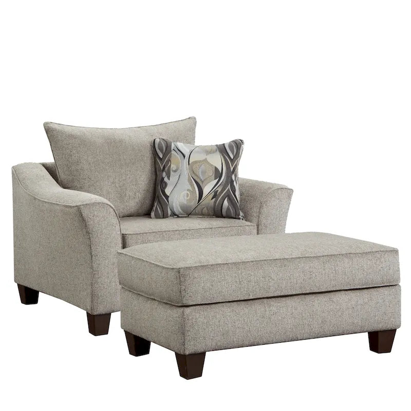 Set Sedia Accent e Ottomana Moderni in Tessuto Grigio/Marrone, 2 Pezzi, 1 Posto