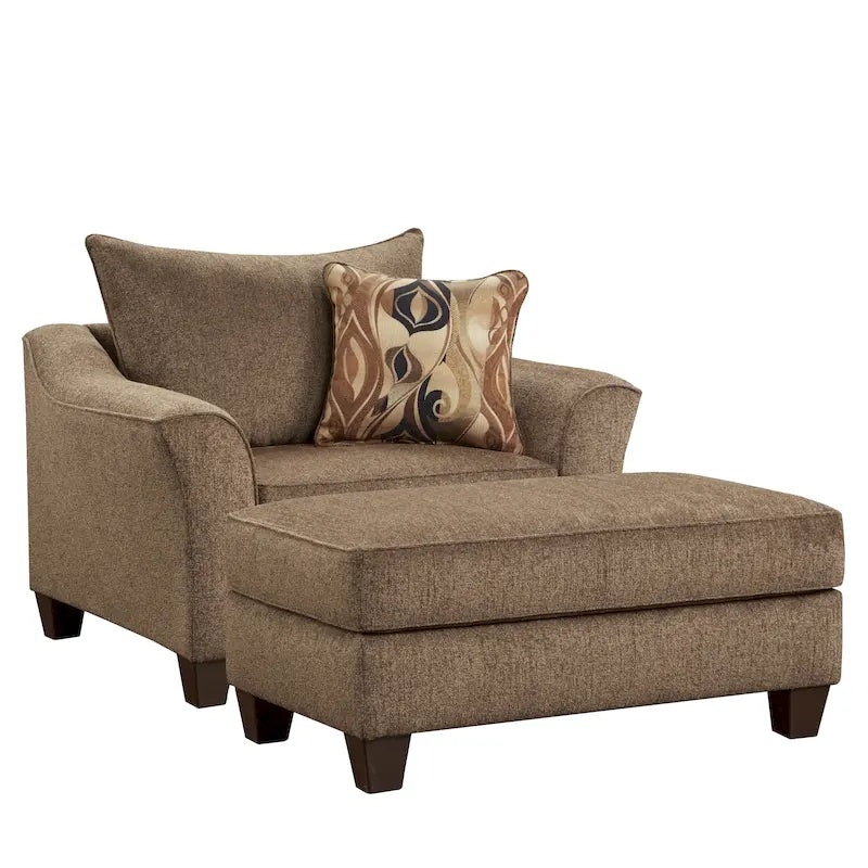 Set Sedia Accent e Ottomana Moderni in Tessuto Grigio/Marrone, 2 Pezzi, 1 Posto