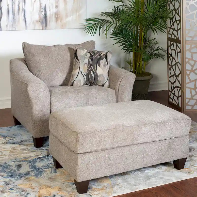 Set Sedia Accent e Ottomana Moderni in Tessuto Grigio/Marrone, 2 Pezzi, 1 Posto