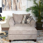 Set Sedia Accent e Ottomana Moderni in Tessuto Grigio/Marrone, 2 Pezzi, 1 Posto