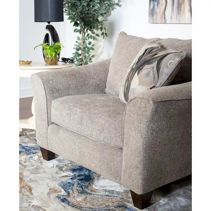 Set Sedia Accent e Ottomana Moderni in Tessuto Grigio/Marrone, 2 Pezzi, 1 Posto