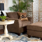 Set Sedia Accent e Ottomana Moderni in Tessuto Grigio/Marrone, 2 Pezzi, 1 Posto