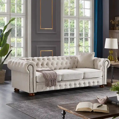 Divano 3 posti in lino beige/grigio chiaro
