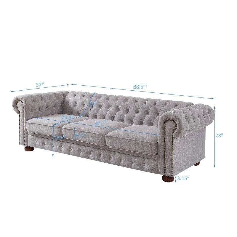 Divano 3 posti in lino beige/grigio chiaro