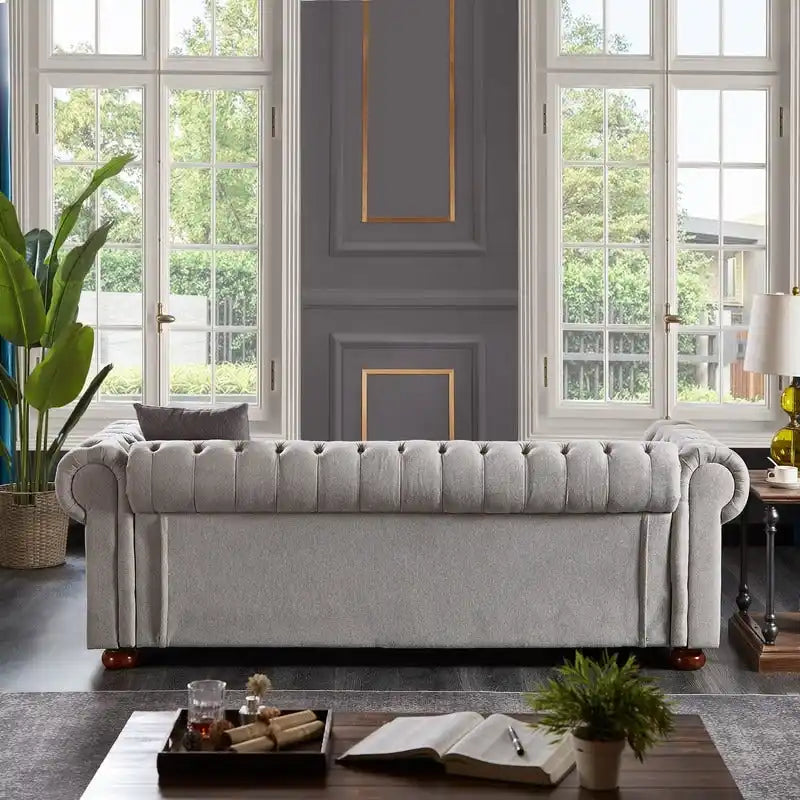 Divano 3 posti in lino beige/grigio chiaro