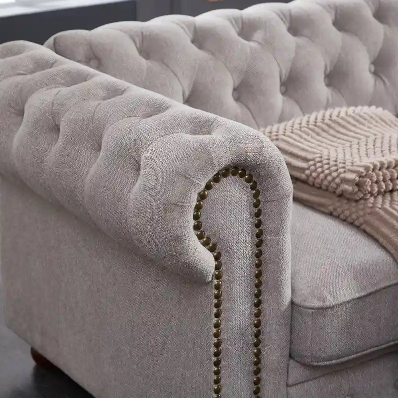 Divano 3 posti in lino beige/grigio chiaro