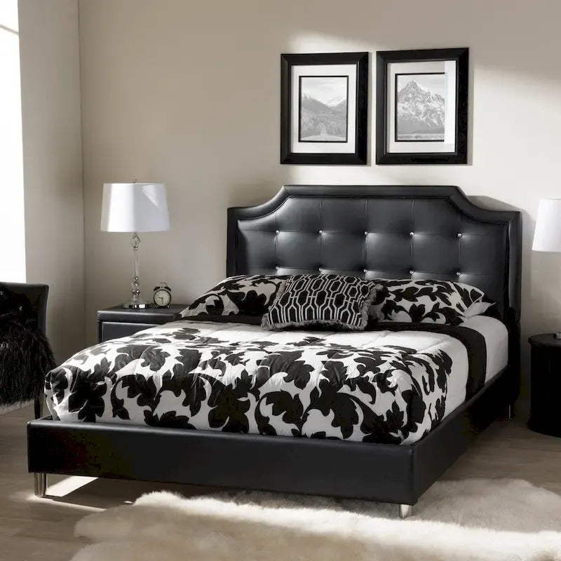 Baxton Studio Carlotta Modern Black Faux Leather Platform Bed with Upholstered Headboard