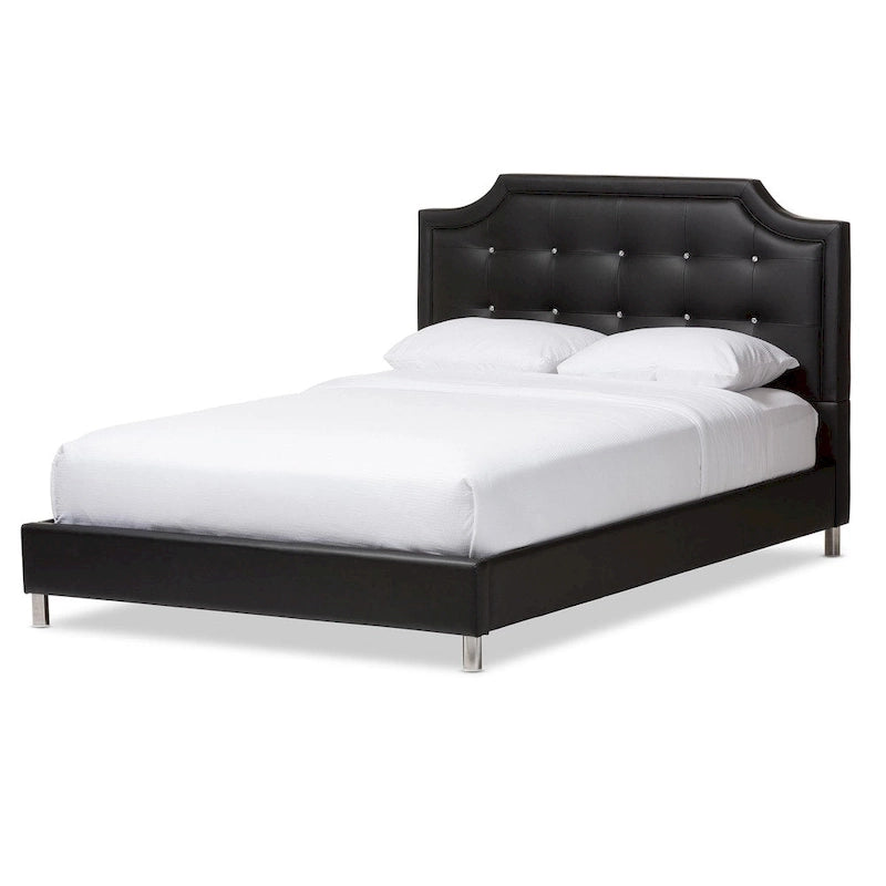 Letto a piattaforma in similpelle nera con testiera trapuntata – Piazza e mezzo / Matrimoniale / King, per 1–2 persone