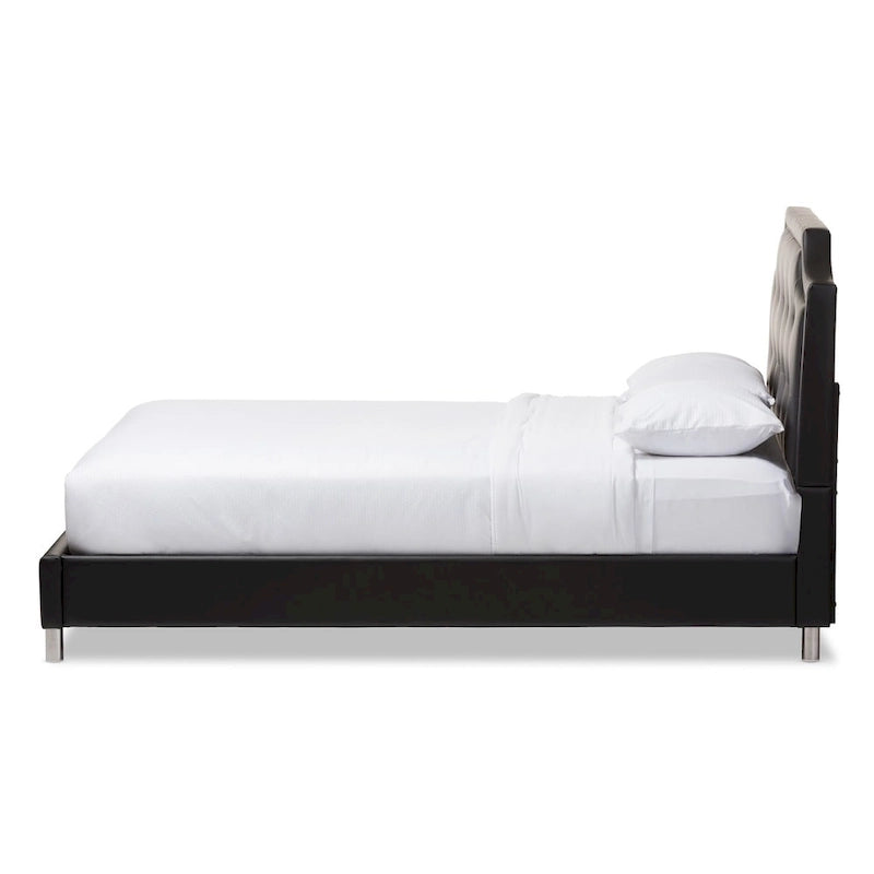 Letto a piattaforma in similpelle nera con testiera trapuntata – Piazza e mezzo / Matrimoniale / King, per 1–2 persone