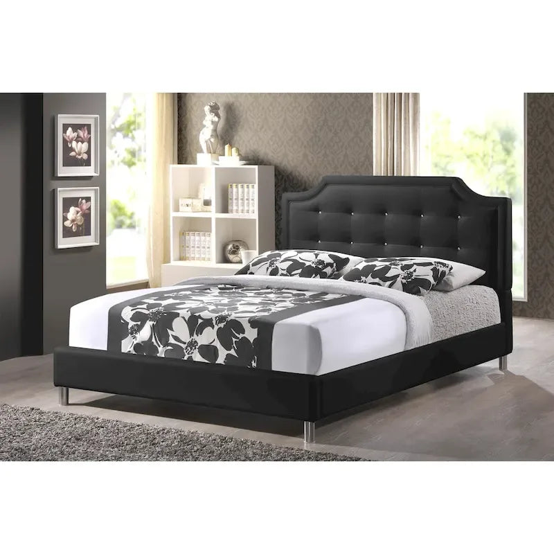 Letto a piattaforma in similpelle nera con testiera trapuntata – Piazza e mezzo / Matrimoniale / King, per 1–2 persone