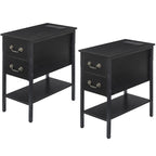 Comodino con 2 cassetti e stazione di ricarica, nero/grigio antico, set da 2
