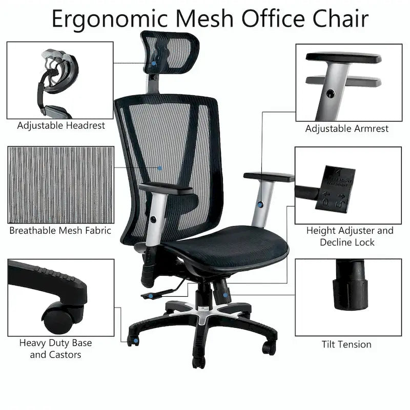 Sedia da Ufficio Girevole Ergonomica Marrone con Schienale Alto e Poggiatesta e Braccioli Regolabili, 1 Persona, Altezza Massima 132 cm