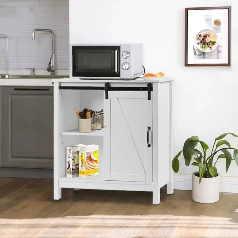 Mobile contenitore da bagno autoportante in stile rustico bianco con anta scorrevole a fienile