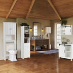 Mobile contenitore da bagno autoportante in stile rustico bianco con anta scorrevole a fienile