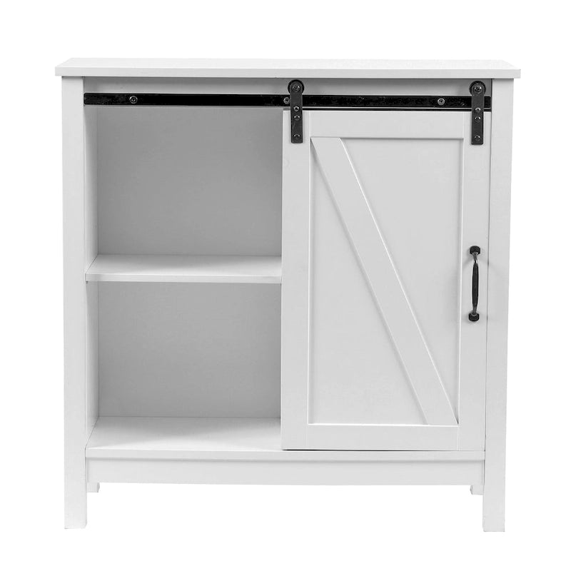 Mobile contenitore da bagno autoportante in stile rustico bianco con anta scorrevole a fienile