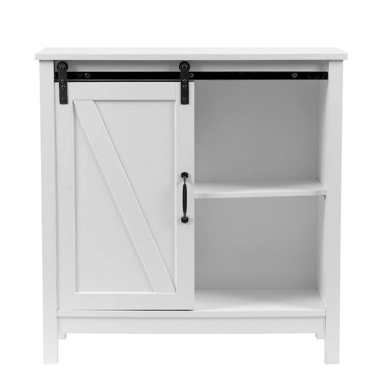 Mobile contenitore da bagno autoportante in stile rustico bianco con anta scorrevole a fienile