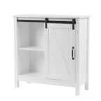Mobile contenitore da bagno autoportante in stile rustico bianco con anta scorrevole a fienile