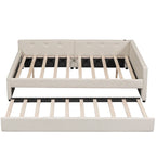 Letto imbottito a piattaforma Queen beige con porte USB e letto estraibile singolo, 2 posti letto