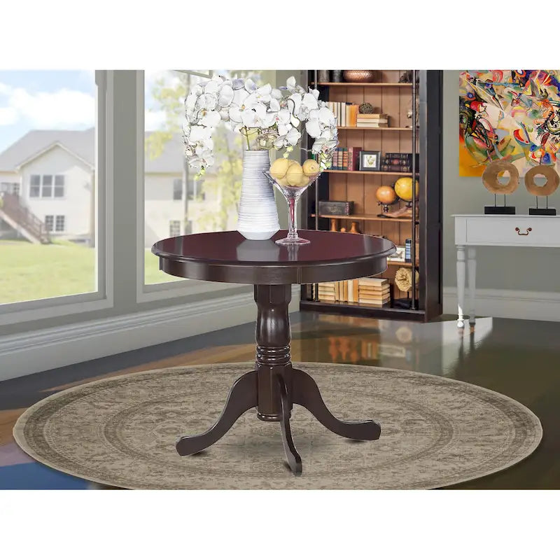 Tavolo da pranzo rotondo con piedistallo, colore nero e ciliegio/cappuccino, per 2-4 persone, 91x91 cm