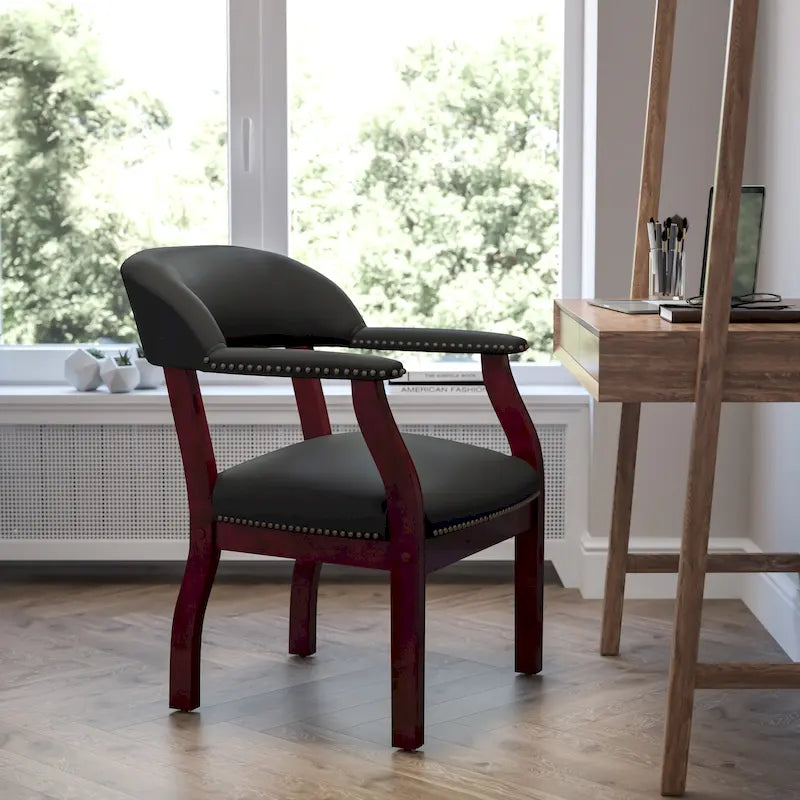 Sedia da Capitano rivestita in nero / blu / marrone – Stile tradizionale, 1 posto