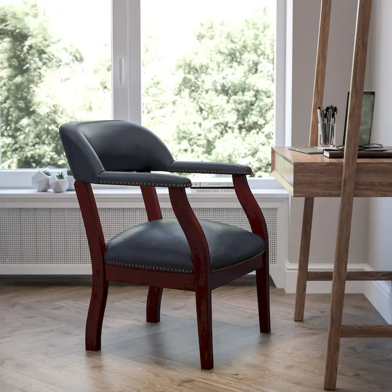 Sedia da Capitano rivestita in nero / blu / marrone – Stile tradizionale, 1 posto