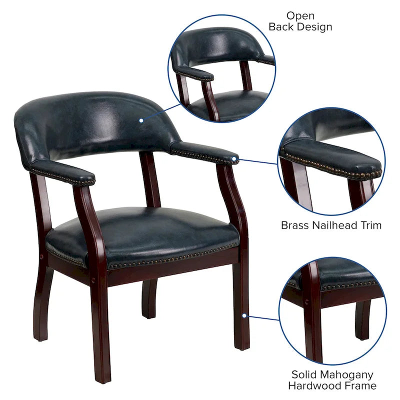 Sedia da Capitano rivestita in nero / blu / marrone – Stile tradizionale, 1 posto